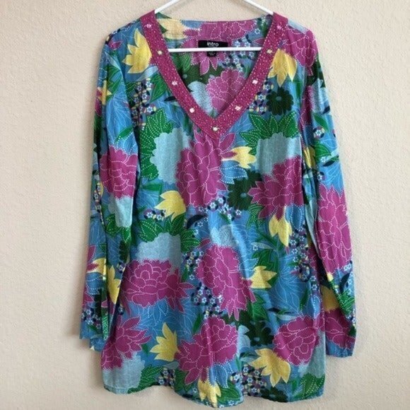 Intro Floral Print Tunic With Beads - Picture 1 of 5